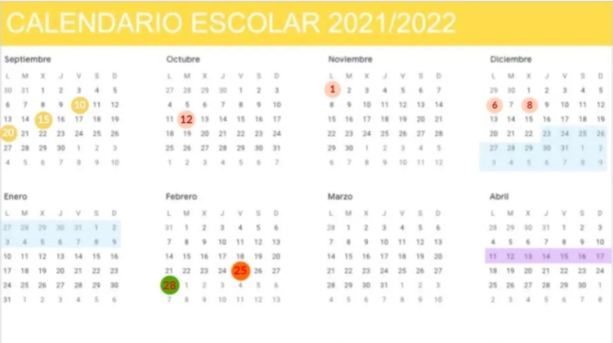 El calendario escolar de Sevilla para el curso académico 2021/2022