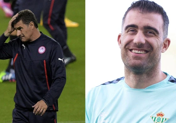 A la izquierda, MÃ*chel como entrenador del Olympiakos; a la derecha, Sokratis, nuevo jugador del Betis
