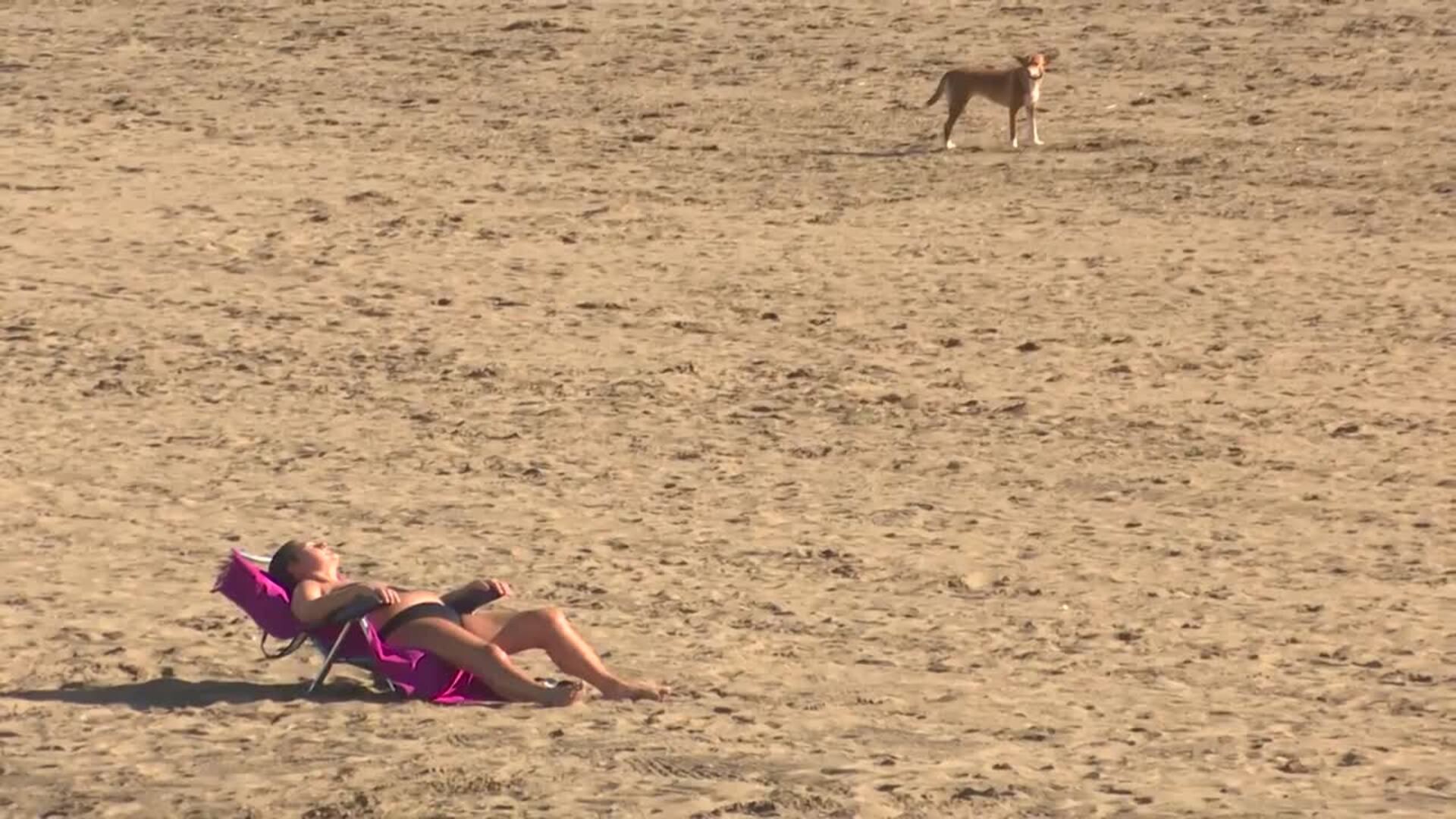 Surfistas y caminantes disfrutan de la playa de Ereaga en pleno octubre