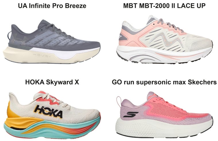 Zapatillas de running disponibles en Under Armour, MBT, Hoka y Skchers.