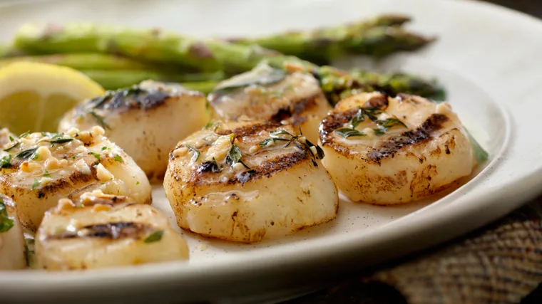 Grilled scallops with citrus sauce.