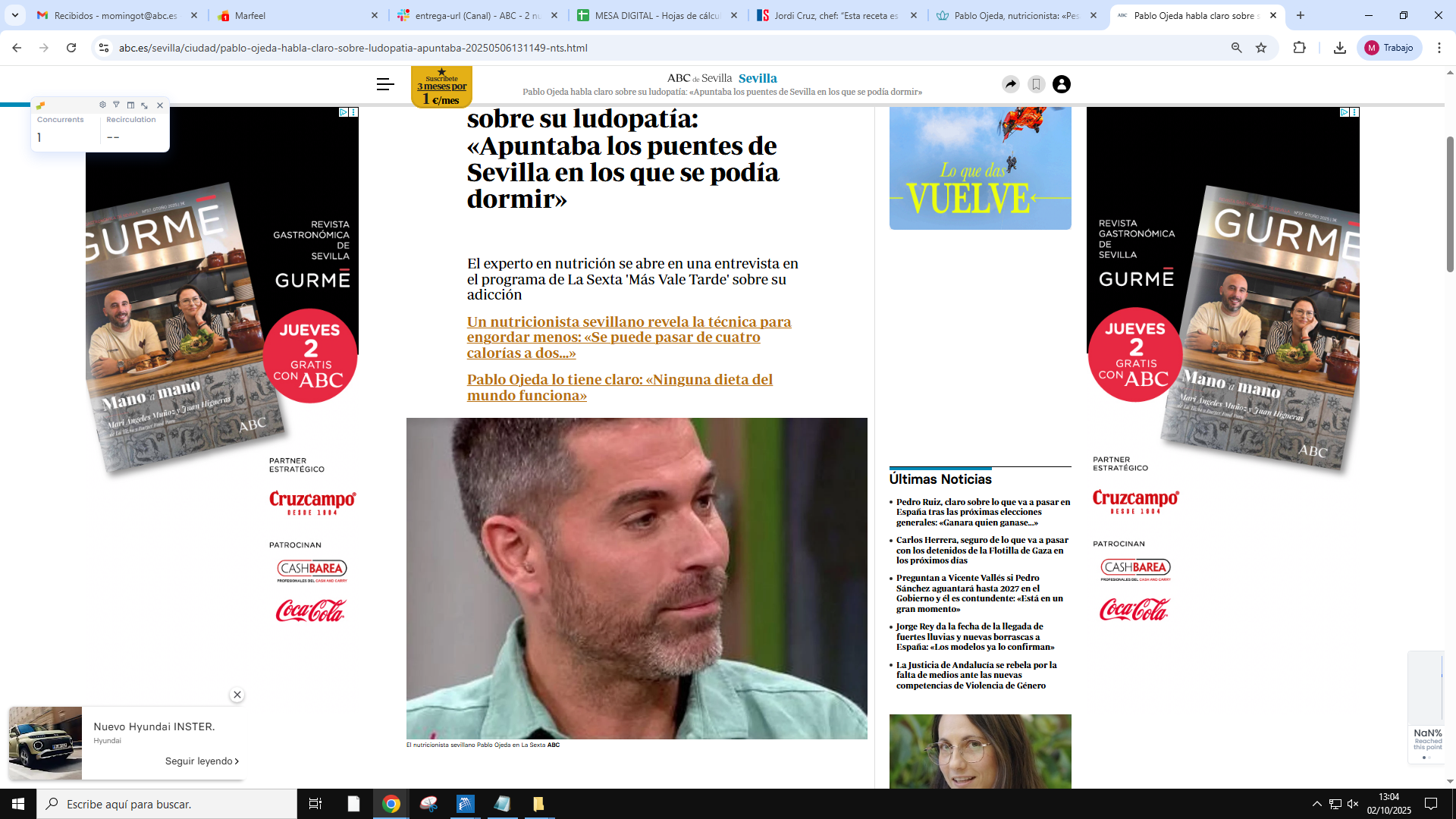 Pablo Ojeda habla claro sobre su ludopatía: «Apuntaba los puentes de Sevilla en los que se podía dormir»