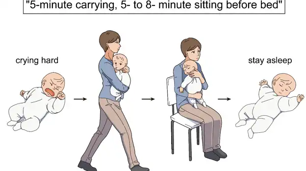 Carry the baby for five minutes, sit with him in your arms for five to eight minutes and go to bed