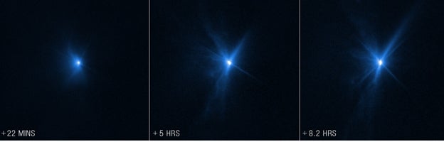 Imágenes del Hubble 22 minutos, cinco horas y 8,2 minutos después del impacto