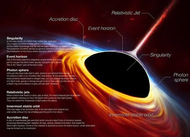 Esta representación artística muestra un agujero negro supermasivo que gira rápidamente, rodeado por un disco de acreción. Este disco delgado de material en rotación está compuesto por los restos de una estrella similar a nuestro Sol que fue desgarrada por las fuerzas de marea del agujero negro. El agujero negro está marcado, mostrando la anatomía de este fascinante objeto
