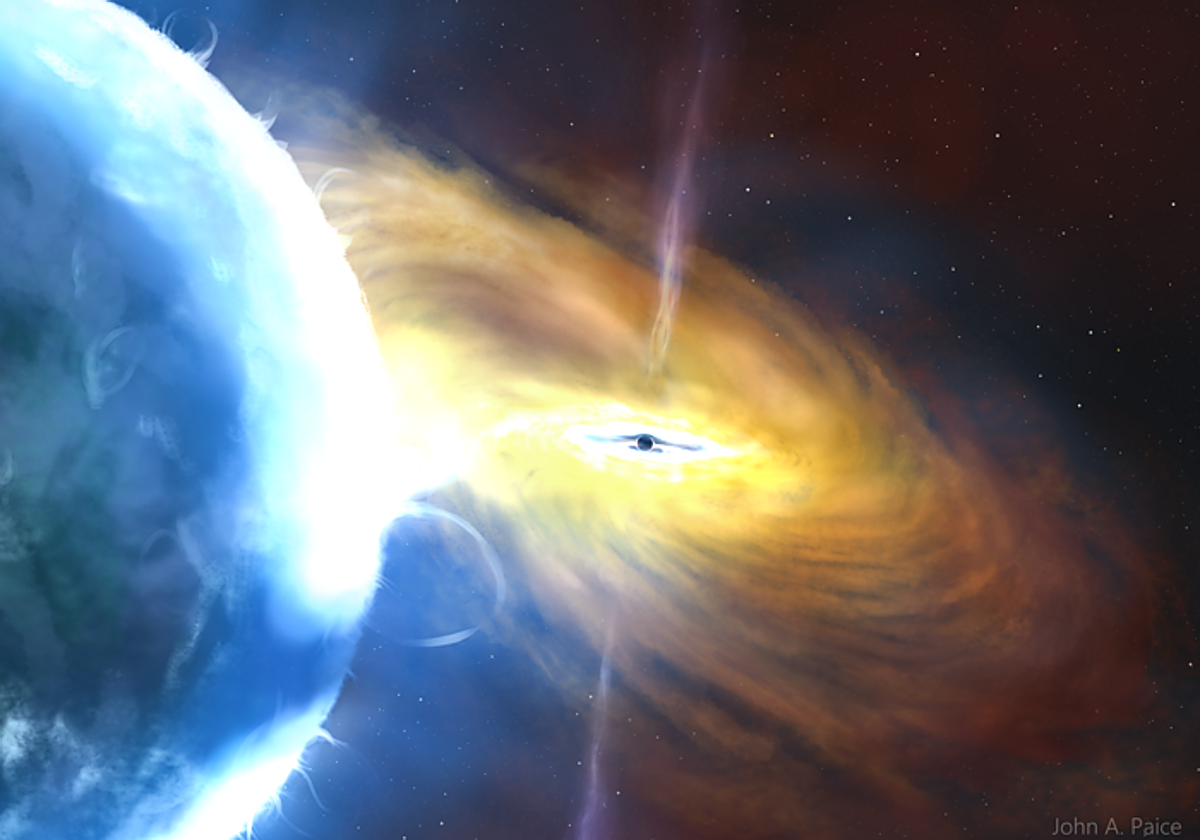 Impresión artística de la acumulación de un agujero negro