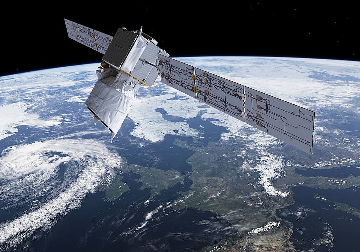 Impresión artística del satélite Aeolus en la órbita terrestre
