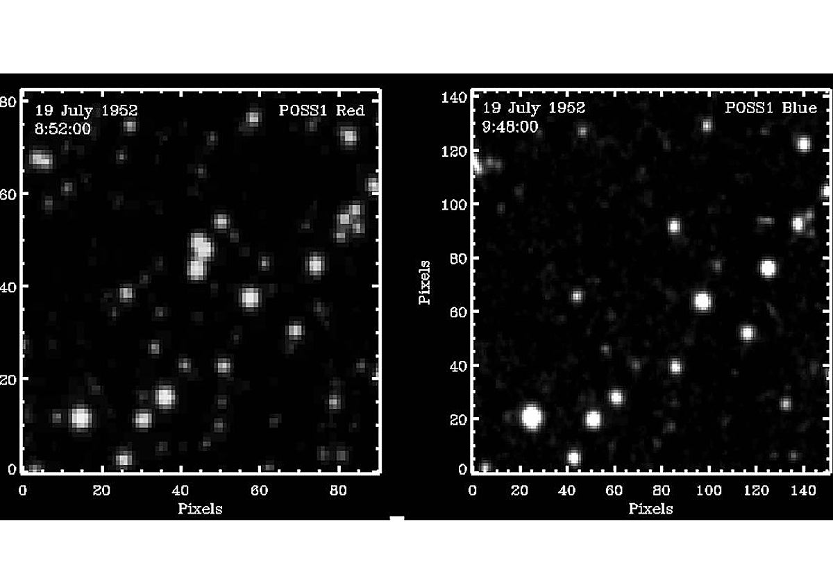 Las tres estrellas, bien visibles en la imagen de la izquierda, en el centro, ya no están en la imagen tomada menos de una hora después