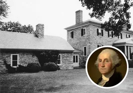 En la foto principal, la casa Harewood, donde vivió Samuel Washington, hermano de George Washington (foto circular), primer presidente de los EE.UU.