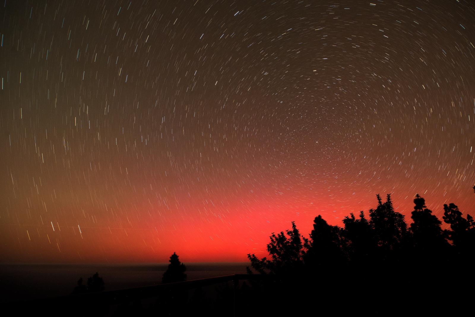 Aurora boreal en Canarias a una latitud de 28