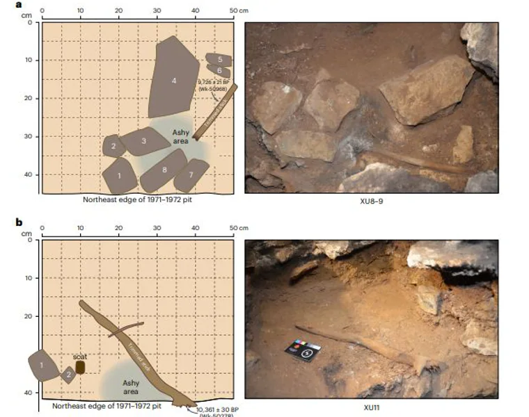 Imágenes de las dos pequeñas fogatas encontradas en la cueva de Clogg