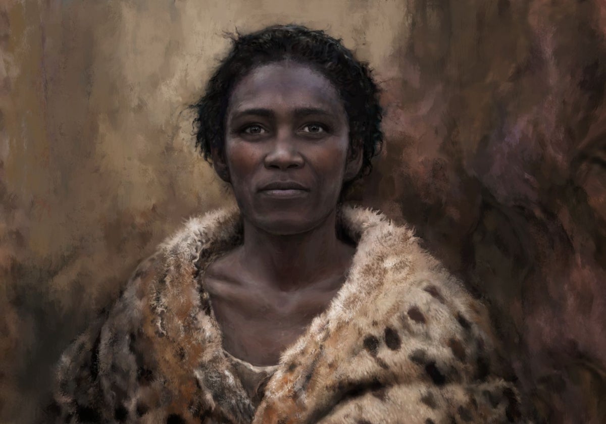 Ilustración de la mujer Zlatý kůň, en Chequia, de ojos y piel oscuros