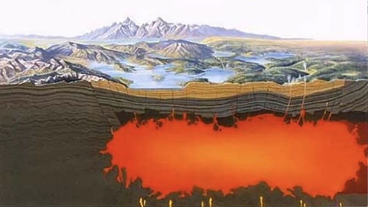 Esquema de la cámara magmática del Yellowstone