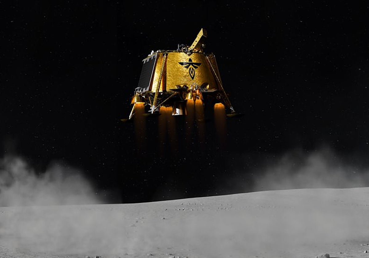 Ilustración de Blue Ghost en su aterrizaje en la Luna