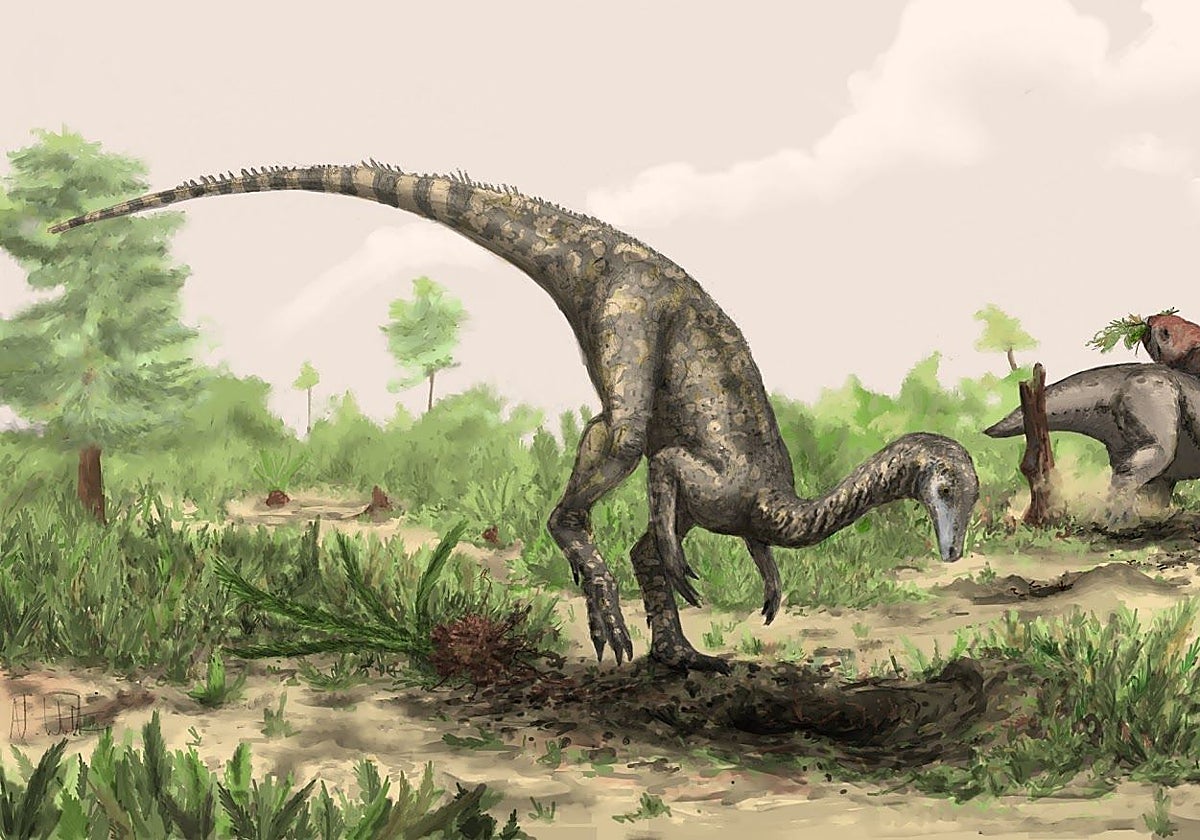 En la ilustración, un Nyasasaurus, que podría ser el dinosaurio más antiguo conocido, o bien un pariente cercano de los primeros dinosaurios