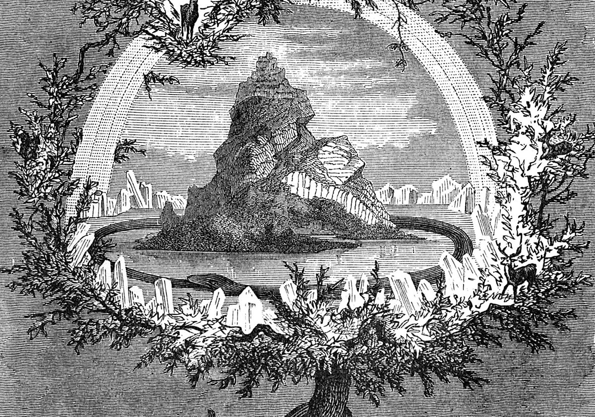 Yggdrasill, el árbol que conecta los nueve mundos de la mitología nórdica, dibujado por Friedrich Wilheim Heine en 1886