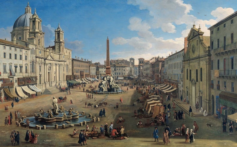 Imagen principal - La iglesia de Santiago de los Españoles, actualmente Nuestra Signora del Sacro Cuore, fue desde mediados del siglo XVI hasta el XVIII uno de los lugares de mayor importancia religiosa, simbólica y representativa de la monarquía española en Roma. Vinculada a la Corona de Castilla, comparte protagonismo en la plaza Navona de Roma nada menos que con Sant'Agnese in Agone y con las fuentes de Bernini y Borromini