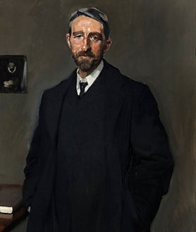 Imagen secundaria 2 - Arriba, 'Día gris en la playa de Valencia' (1901), colección particular. Sobre estas líneas, de izquierda a derecha, 'María vestida de velazqueña' (1905), colección particular, y 'Retrato de Manuel Barolomé Cossío' (1908), colección particular 