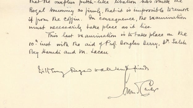 Detalle de una de las cartas que Howard Carter envió al duque de Alba