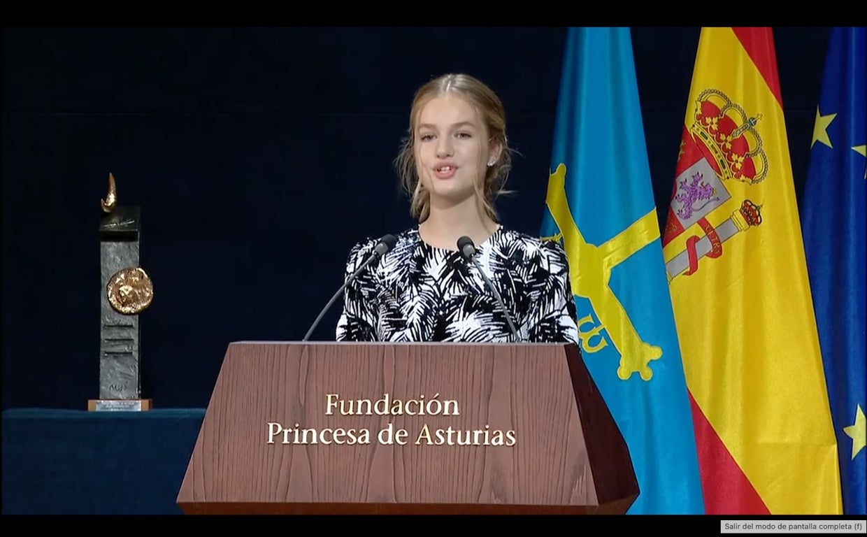 La Princesa Leonor durante su discurso en la ceremonia de entrega