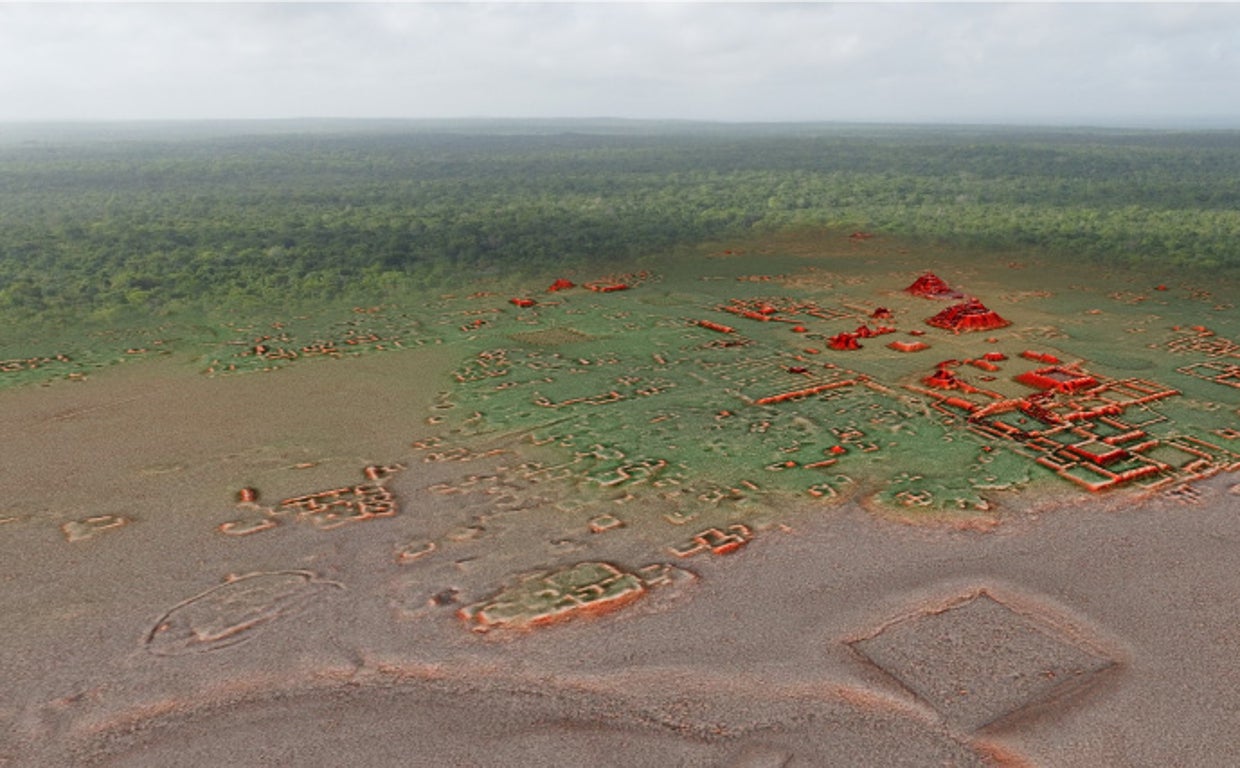 Representación tridimencional del centro de Calakmul