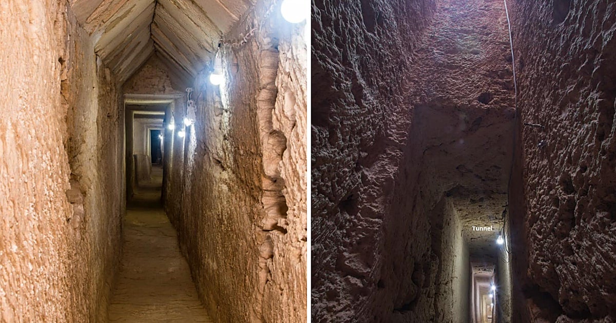 Dos imágenes del túnel hallado al oeste de Alejandría