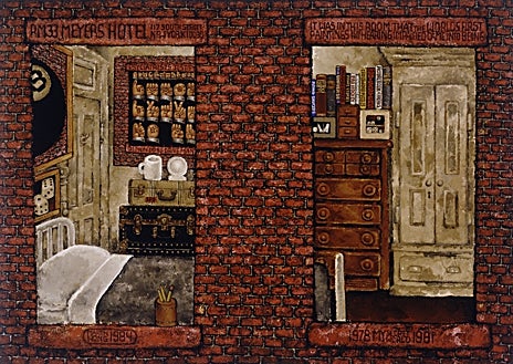 Imagen secundaria 1 - Sobre estas líneas, 'My Secret World' (1984) y 'Firemen Smell' (1988). Arriba, detalle del montaje de la muestra en Móstoles