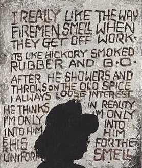 Imagen secundaria 2 - Sobre estas líneas, 'My Secret World' (1984) y 'Firemen Smell' (1988). Arriba, detalle del montaje de la muestra en Móstoles