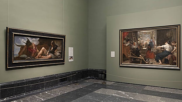Dos Velázquez del Prado que han recobrado la composición original: a la izquierda, 'Mercurio y Argos'; a la derecha, 'Las hilanderas'
