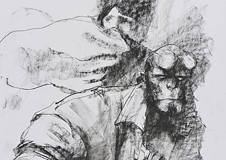 Imagen secundaria 1 - En las imágenes, detalles de los dibujos de Levallois que fusiona a Hellboy con las 'Pinturas Negras' de Goya