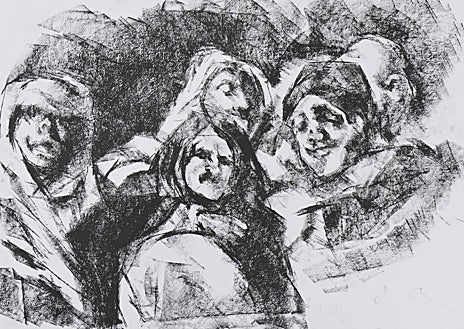 Imagen secundaria 1 - En las imágenes, detalles de los dibujos de Levallois que fusiona a Hellboy con las 'Pinturas Negras' de Goya