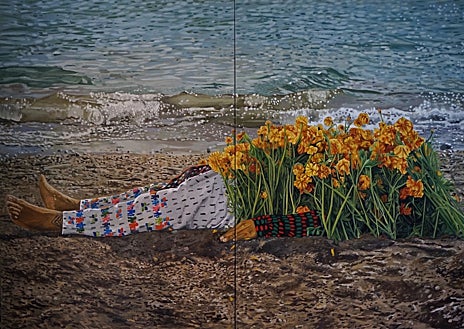 Imagen secundaria 1 - Arriba, 'Segesta', de Letizia Battaglia (galería Francesco Pantaleone) en la sección dedicada al Mediterráneo. Sobre estas líneas, 'Sin título', de Manuel Chavajay (Extra Galería), en el ámbito del arte latinoamericano, y propuesta de Adrián Ganea en Opening