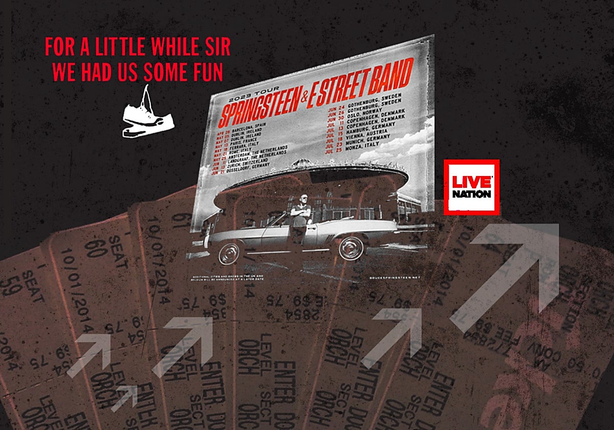 Fechas de la gira de Bruce Springsteen junto al logo de colgar las botas del 'fan fanzine'