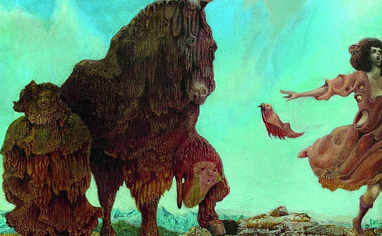 Imagen principal - Sobre estas líneas, cuna a cuatro manos con José Horna y 'Mujeres conciencia', de la británica. Arriba, 'The Spanish Physician (El médico español)', obra de 1940 de Marx Ernst