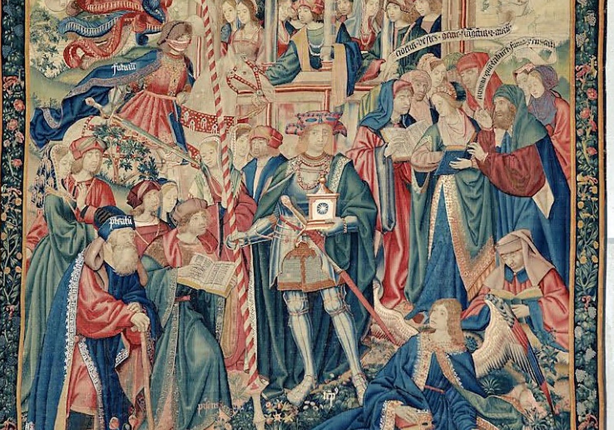 Detalle central del tapiz 'El triunfo del tiempo' que se expondrá en la Galería de las Colecciones Reales