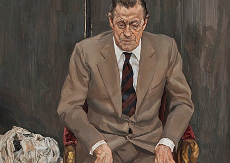 Imagen secundaria 1 - Sobre estas líneas, retrato del Barón Thyssen que Francesca, su hija, acaba de regalar al Museo madrileño. A la derecha, ‘Gran interior. Notting Hill’ (1998). Arriba, 'Dos hombres' (1987)