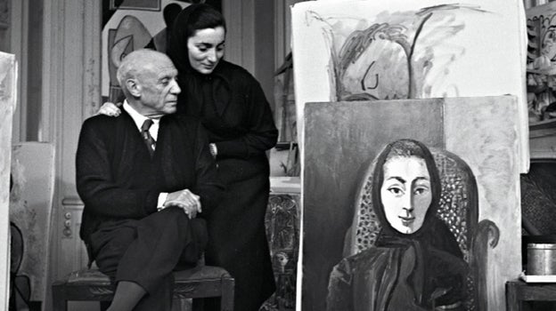 El pintor con Jacqueline Roque