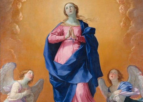 Imagen secundaria 1 - Arriba, tres versiones de Guido Reni del mismo tema: San Juan Bautista. Sobre estas líneas, a la izquierda, detalle de la 'Inmaculada Concepción', préstamo del Metropolitan Museum de Nueva York. A la derecha, detalle de 'La matanza de los inocentes', de la Pinacoteca Nacional de Bolonia 