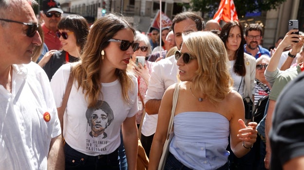 Irene Montero y Yolanda Díaz durante las manifestaciones del 1 de mayo