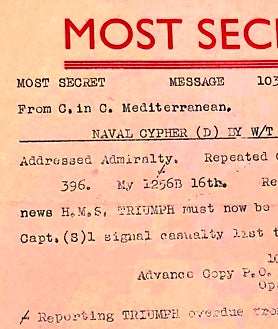 Imagen secundaria 2 - El submarino Triumph en Malta en 1941. Escotilla de escape del pecio y señal naval fechada el 23/1/1942 y recibida a las 17.39 h.