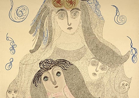 Imagen secundaria 1 - En las imágenes, algunos de los dibujos de josefa Tolrà incluidos en la exposición barcelonesa del MNAC