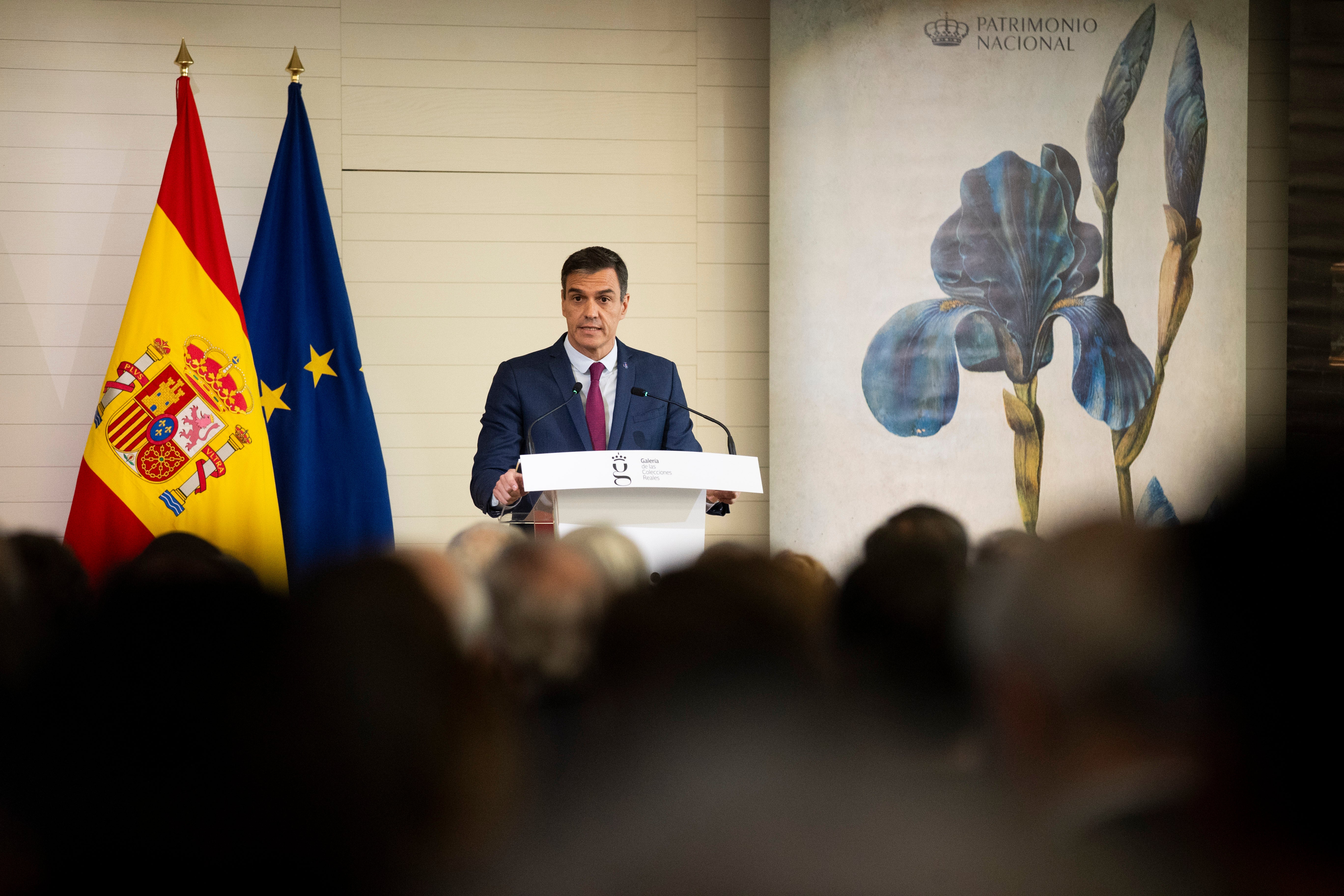 El presidente, Pedro Sánchez  dando un discurso en la inauguración de las Galerías de  las Colecciones Reales