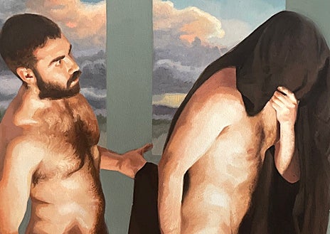 Imagen secundaria 1 - Sobre estas líneas, lienzo de Jean Carlos Puerto y dibujo de Martínez Cánovas. Arriba, obra de Pepa Salas Vilar