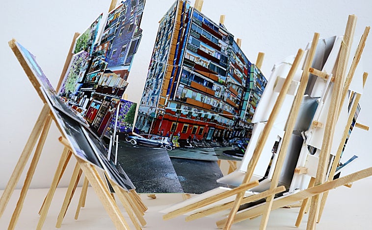 Imagen principal - Sobre estas líneas, escultura de Fernanda Fregateiro (Elba Benítez) y 'Goldito', lienzo de Ana Barriga (Yusto/Giner). Arriba, instalación de Isidro Blasco en Ponce+Robles