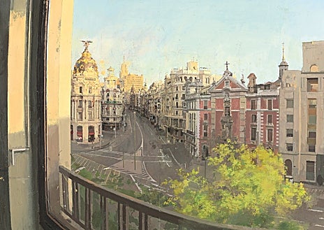 Imagen secundaria 1 - Arriba, 'La cena' (1871-1980). Sobre estas líneas, 'Gran Vía' (2009-2015) y 'Rosas de Ávila X' (2014) 