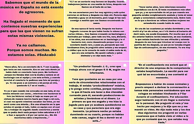 Algunos de los testimonios recogidos en la cuenta de Instagram 'Abusos en la música'