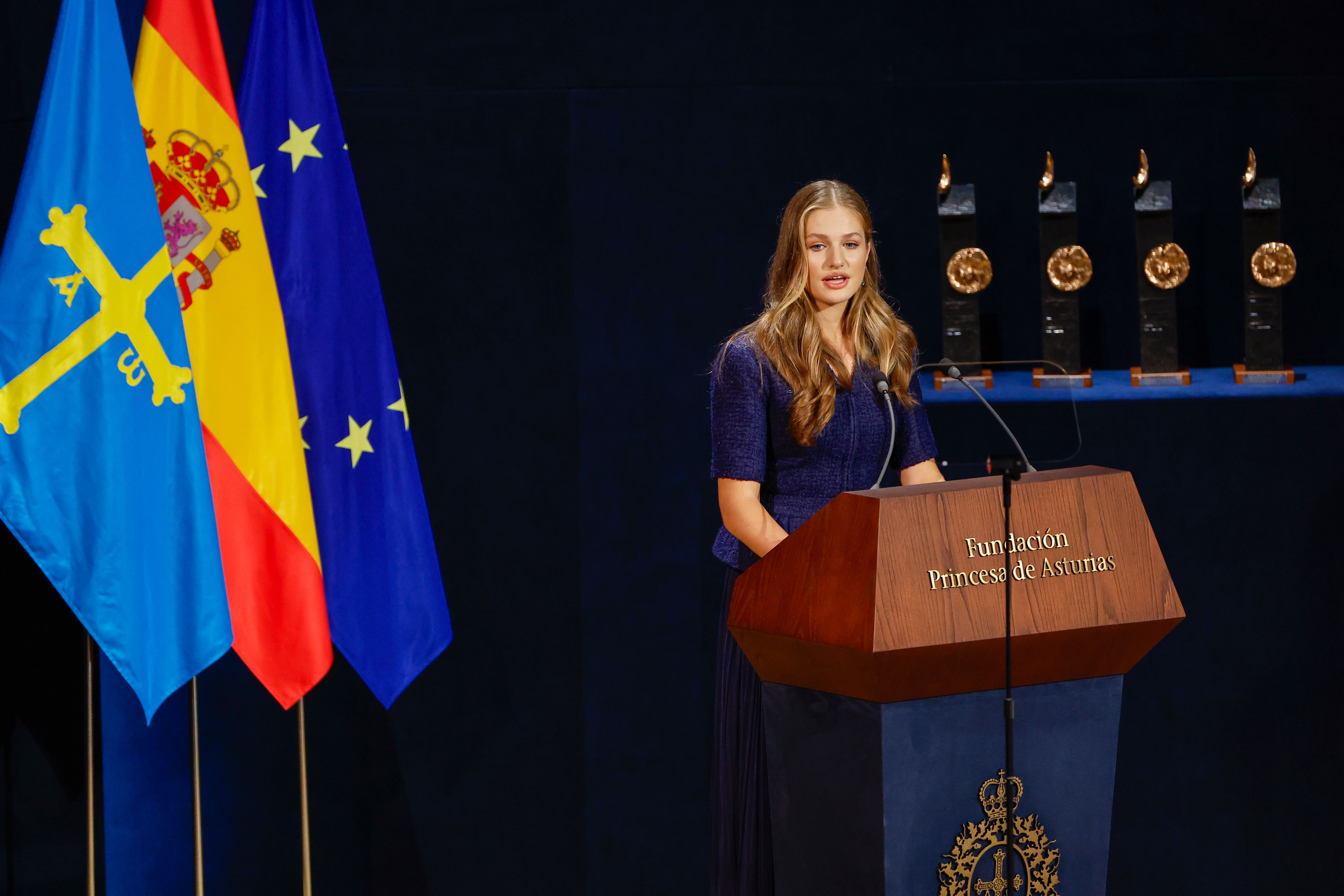 La Princesa de Asturias, durante su discurso en el Teatro Campoamor