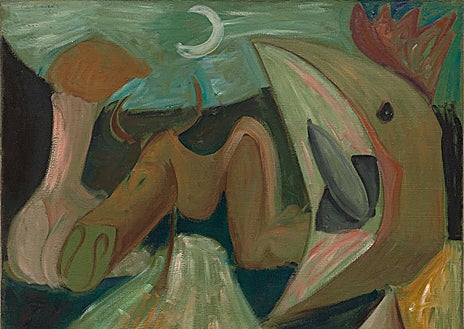 Imagen secundaria 1 - Arriba, 'Rosa con una vela' (1971-1973), la última obra de Luis Fernández. Sobre estas líneas, a la izquierda, 'Composición (Paisaje)', 1939 A la derecha, 'Palomas', 1963-65. Detalle