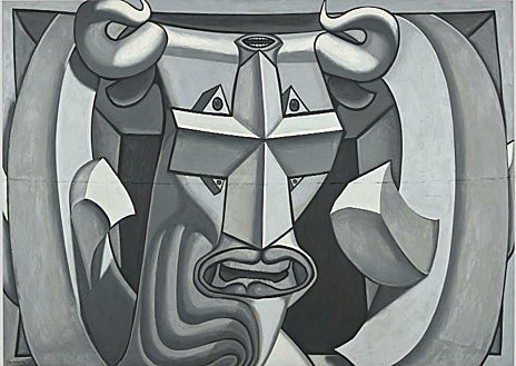 Imagen secundaria 1 - Arriba, 'El sueño del Pescador' (hacia 1936). Sobre estas líneas, a la izquierda, 'Liberación del pueblo español (cabeza de toro)', h. 1939-46. A la derecha, 'Retrato de hombre joven (El resistente), 1944-45 