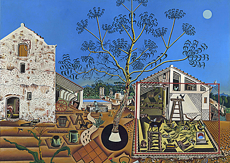 Imagen secundaria 1 - Arriba, 'El pintor y su modelo' de Picasso, óleo de 1963. Sobre estas líneas, 'La Masía' (1921), de Joan Miró y, del mismo autor, 'Poema III', acrílico de 1968